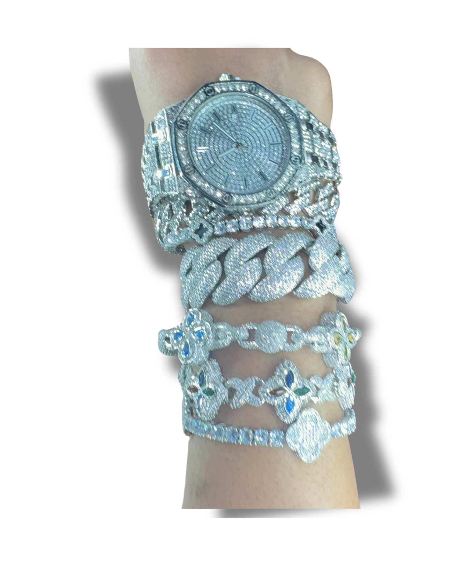 Silver Watch and Clover Bracelet Set Sterling Silver Link Chain Jewelry